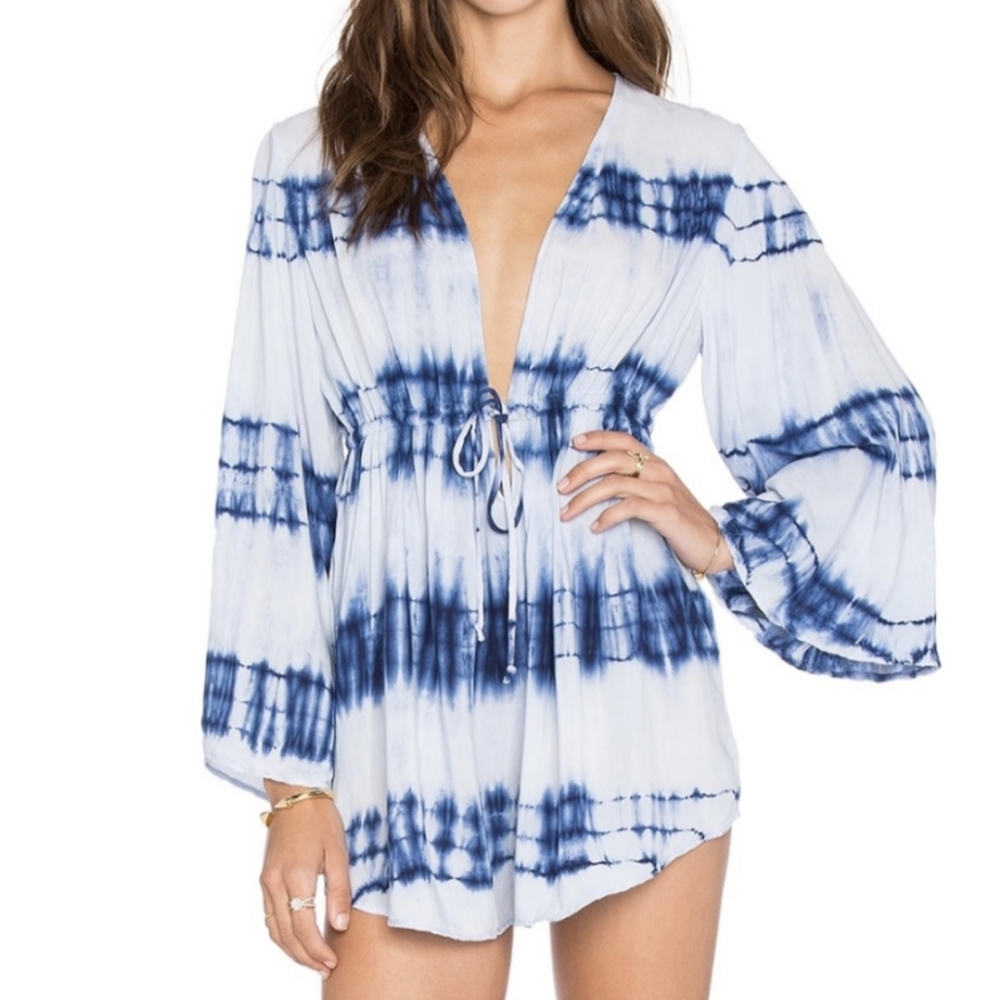 Blue Life Boho Deep V-neck Tie Dye Romper